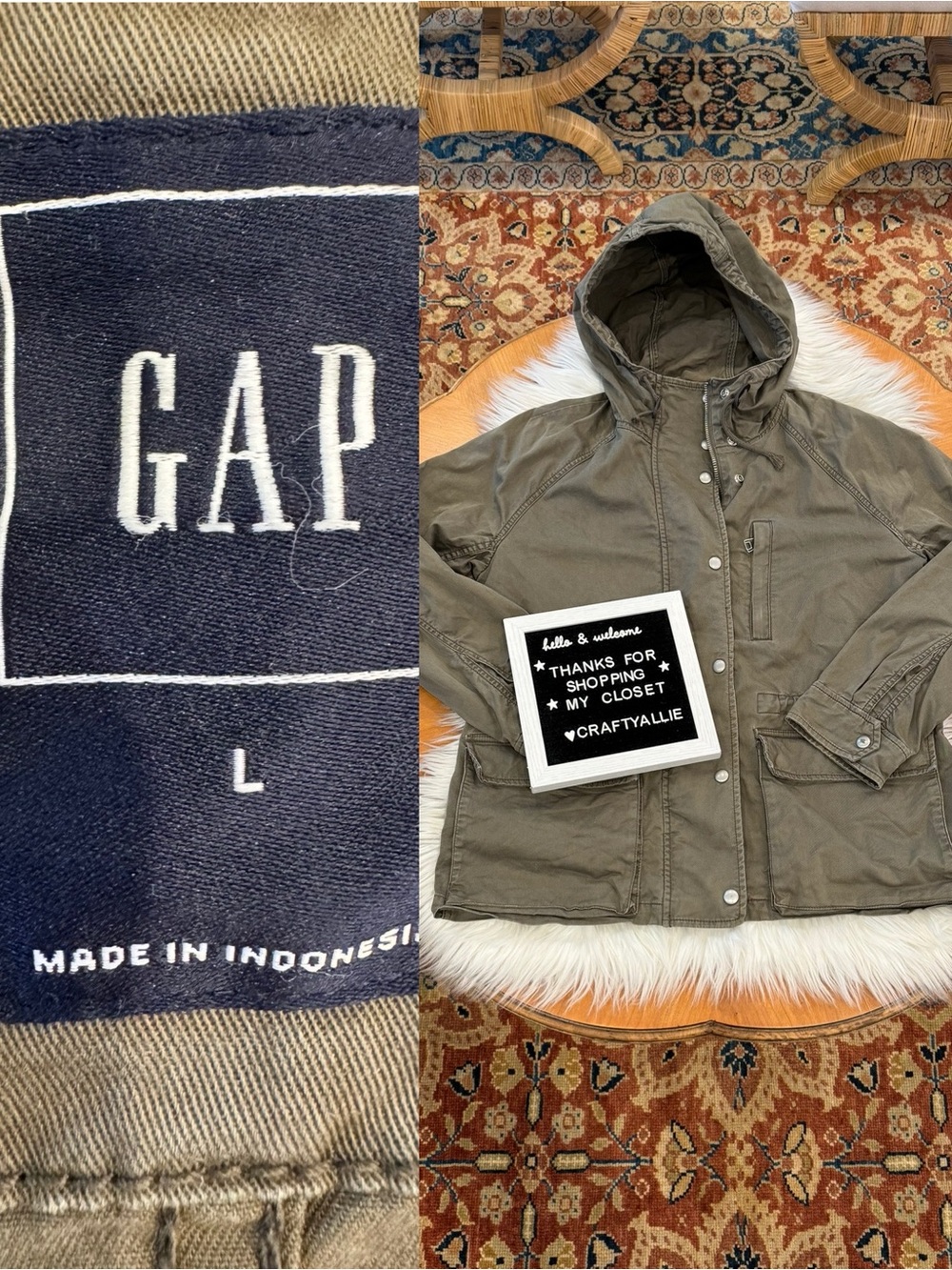 GAP Army Green Hooded Utility Jacket | Women’s Large